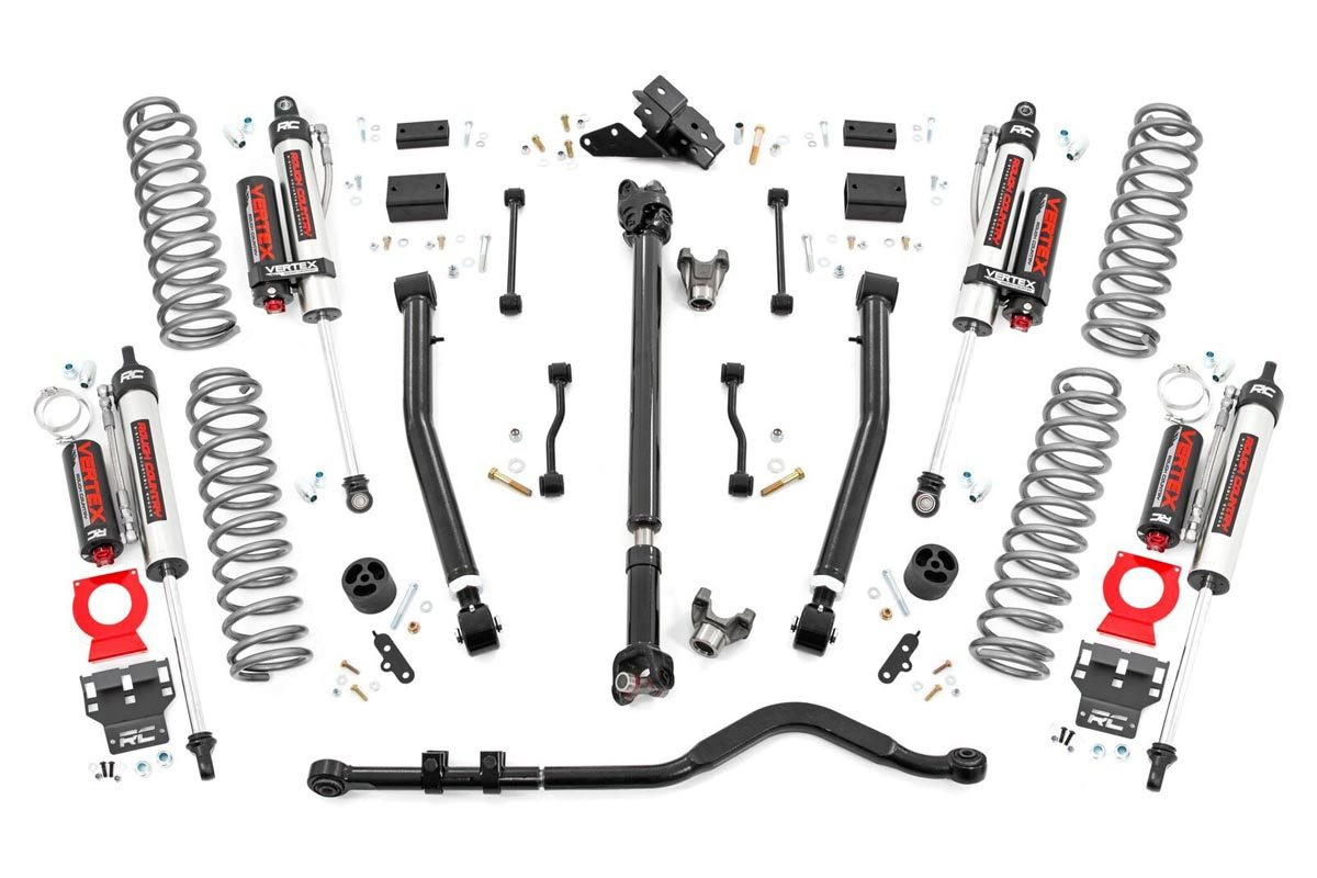 Jeep Wrangler Suspension Lift Kit - Front + Rear - Rough Country - Adj Lower | FR D/S | Vertex - '18-'23